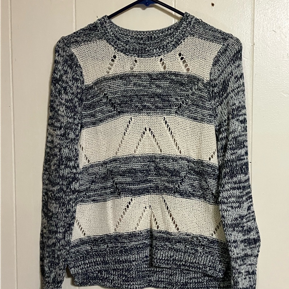 Banana Republic Black and White Crew Neck Sweater with Striped Design